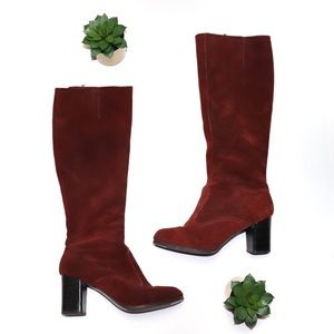 VINTAGE Burnt Orange Suede Heeled Boots Sz 6.5